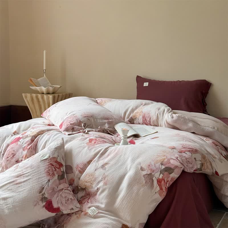 Elegant Rose Cotton Tie-Closure Bedding Set(4PCS) - image 2