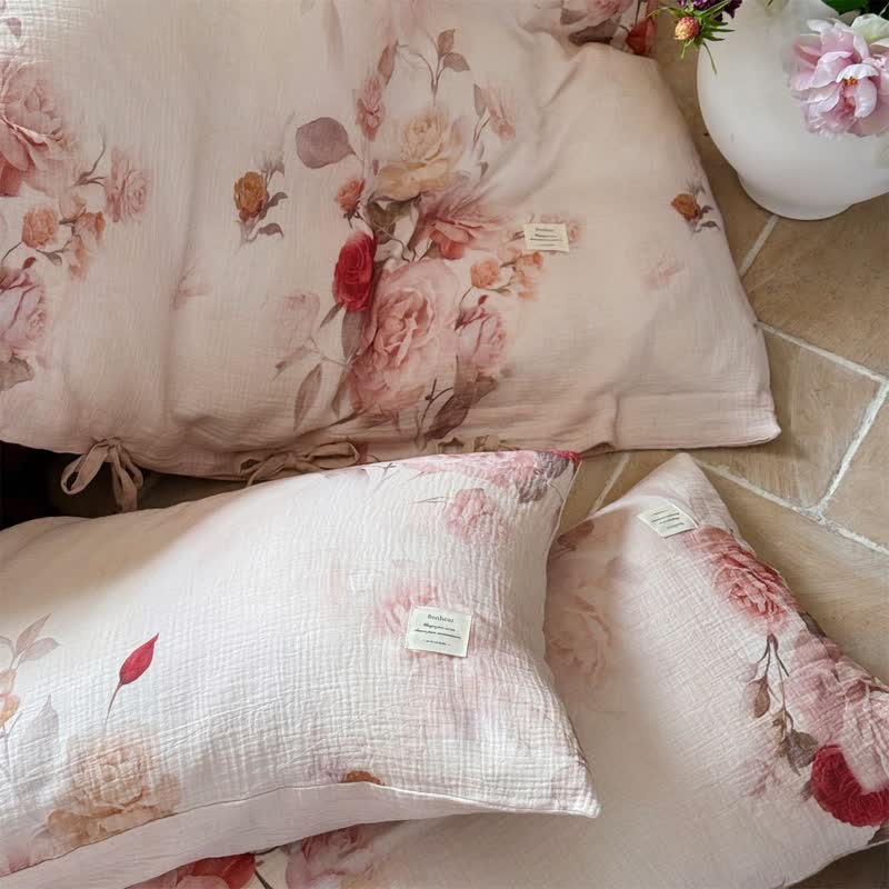 Elegant Rose Cotton Tie-Closure Bedding Set(4PCS) - image 3