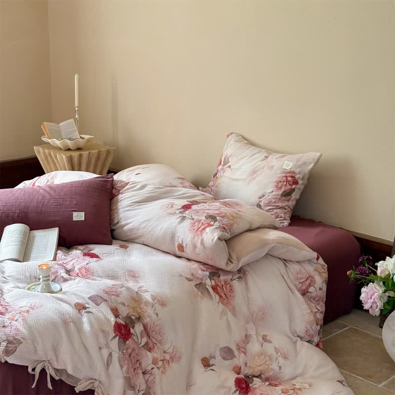 Elegant Rose Cotton Tie-Closure Bedding Set(4PCS) - image 1
