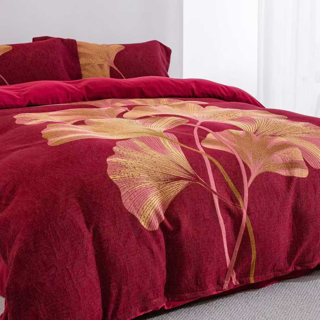 Red & Gold Ginkgo Leaf Cotton Bedding Set(4PCS) - image 2