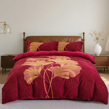 Red & Gold Ginkgo Leaf Cotton Bedding Set(4PCS) - King - image 0