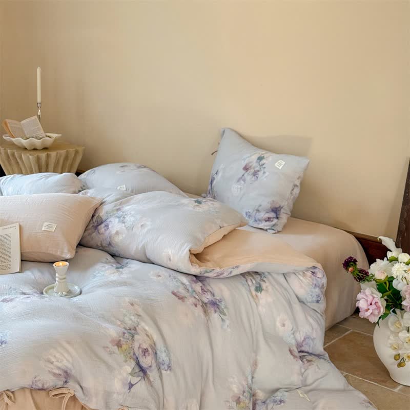 Subtle Floral Cotton Tie-Closure Bedding Set(4PCS) - image 7