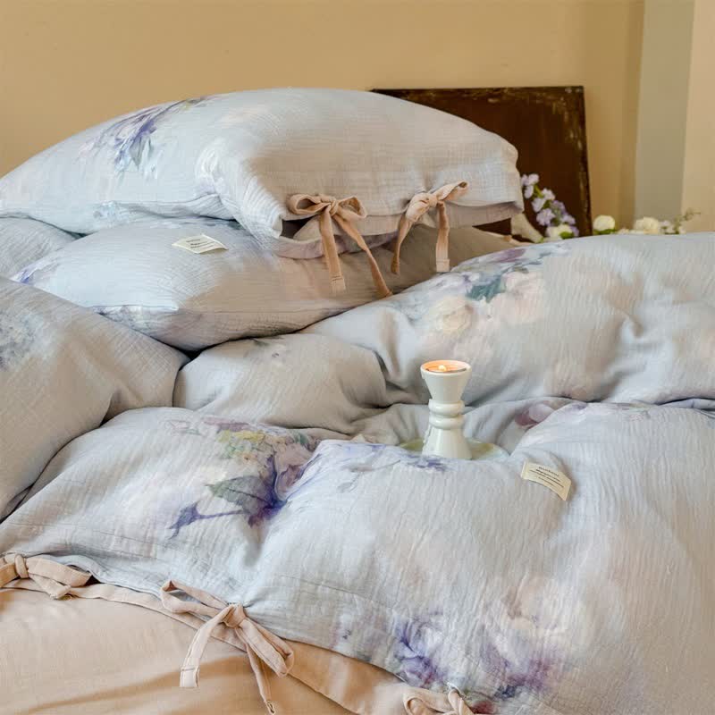 Subtle Floral Cotton Tie-Closure Bedding Set(4PCS) - image 10