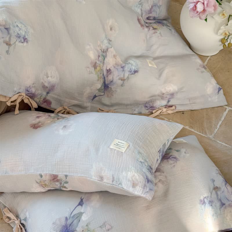 Subtle Floral Cotton Tie-Closure Bedding Set(4PCS) - image 11