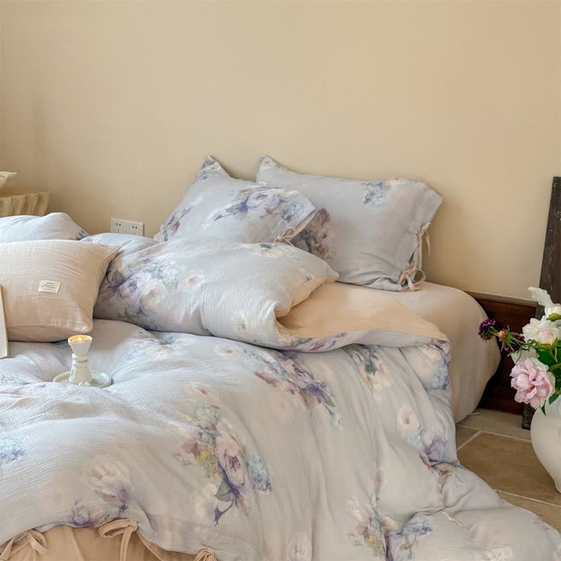 Subtle Floral Cotton Tie-Closure Bedding Set(4PCS) - image 3
