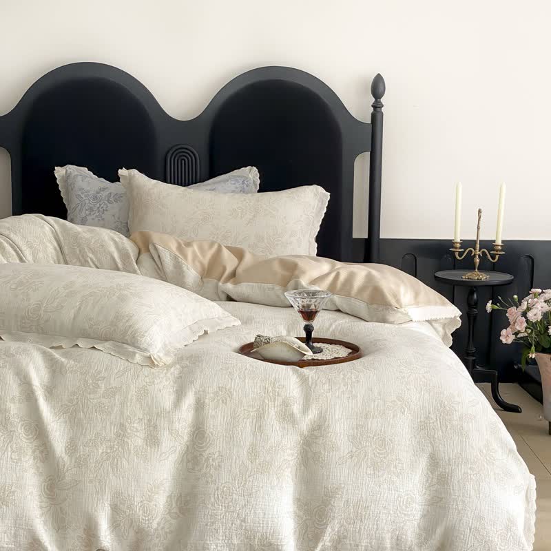 Vintage Subtle Rose Cotton Gauze Bedding Set(4PCS) - image 9