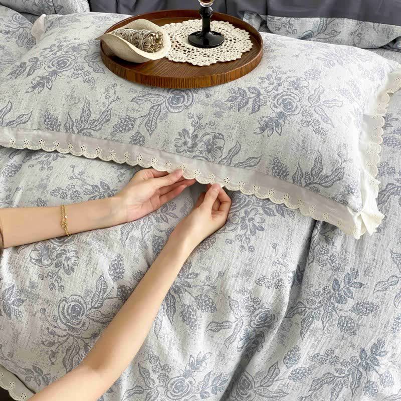 Vintage Subtle Rose Cotton Gauze Bedding Set(4PCS) - image 6