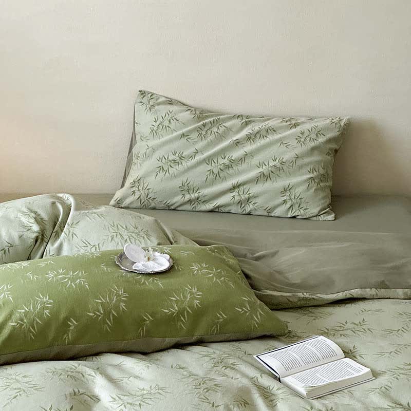 Oriental Bamboo Leaf Jacquard Cotton Bedding Set(4PCS) - image 6