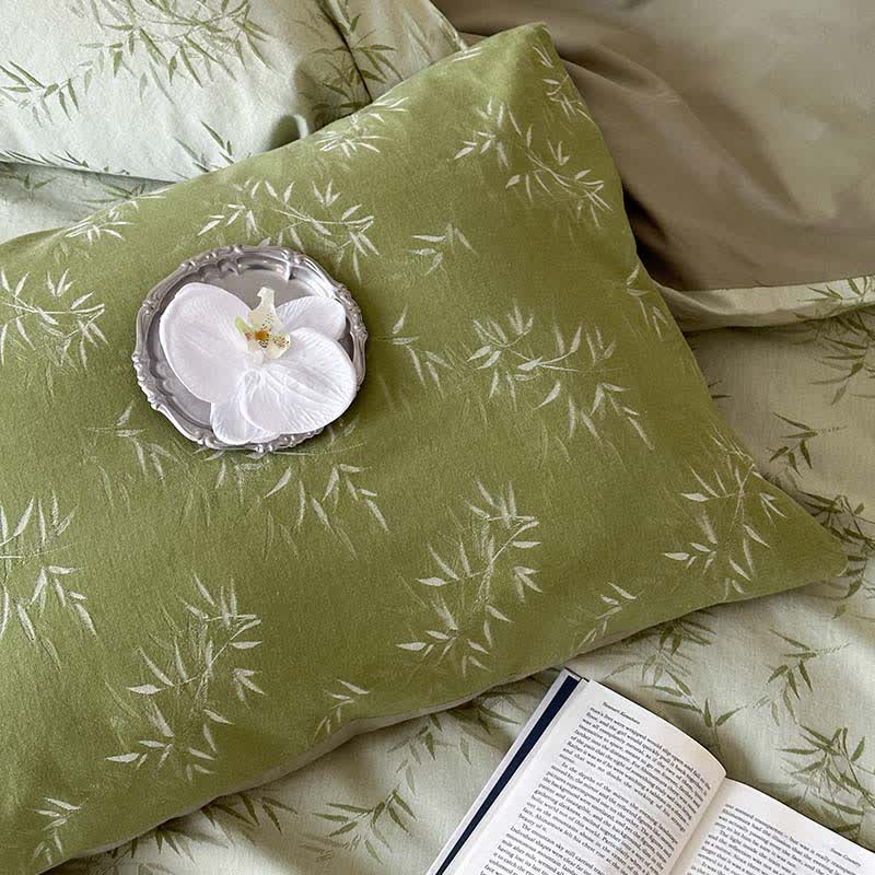 Oriental Bamboo Leaf Jacquard Cotton Bedding Set(4PCS) - image 8