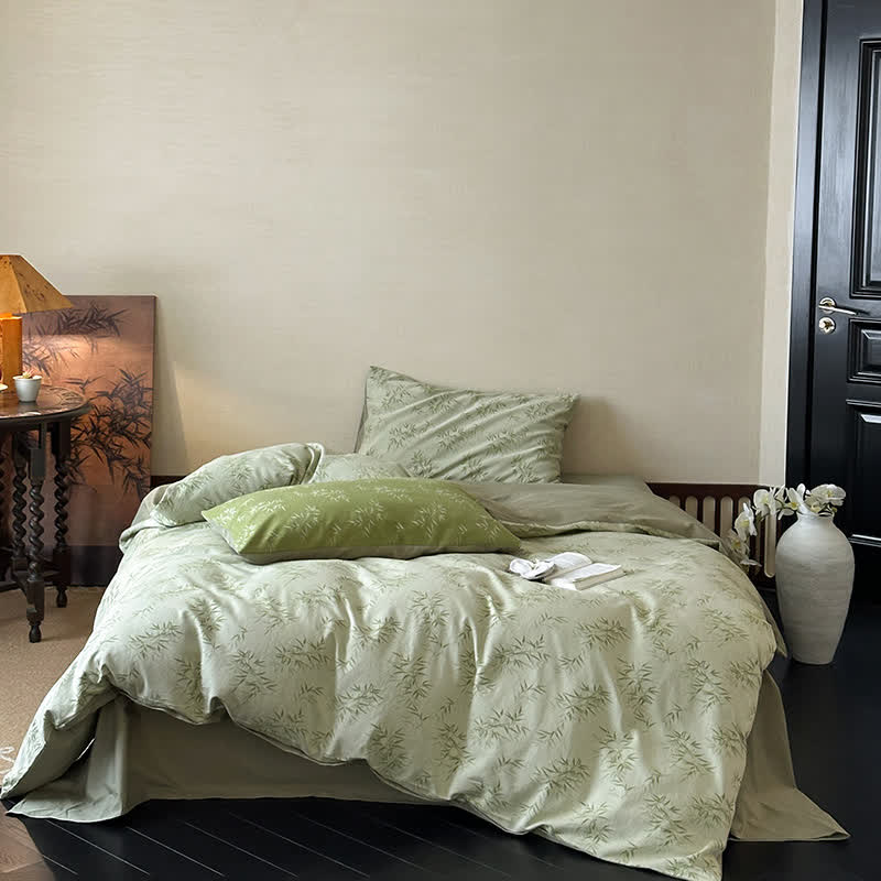 Oriental Bamboo Leaf Jacquard Cotton Bedding Set(4PCS) - image 1