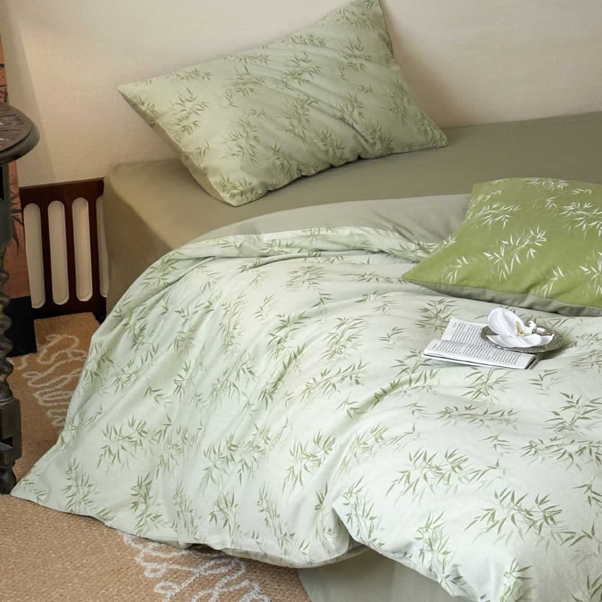 Oriental Bamboo Leaf Jacquard Cotton Bedding Set(4PCS) - image 3