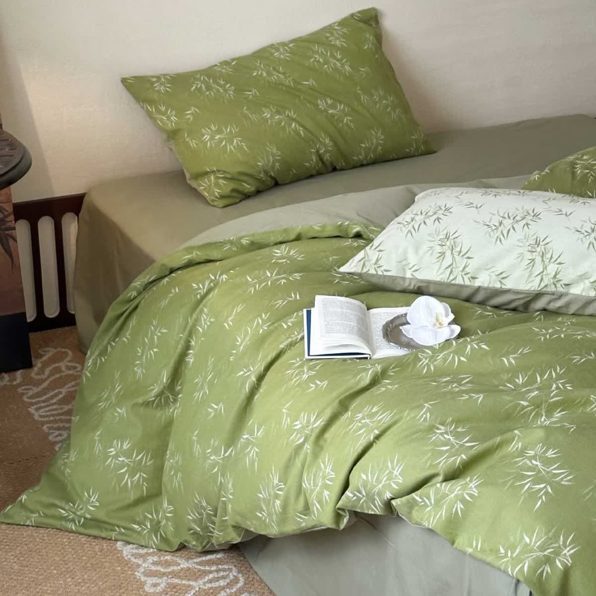 Oriental Bamboo Leaf Jacquard Cotton Bedding Set(4PCS) - image 10