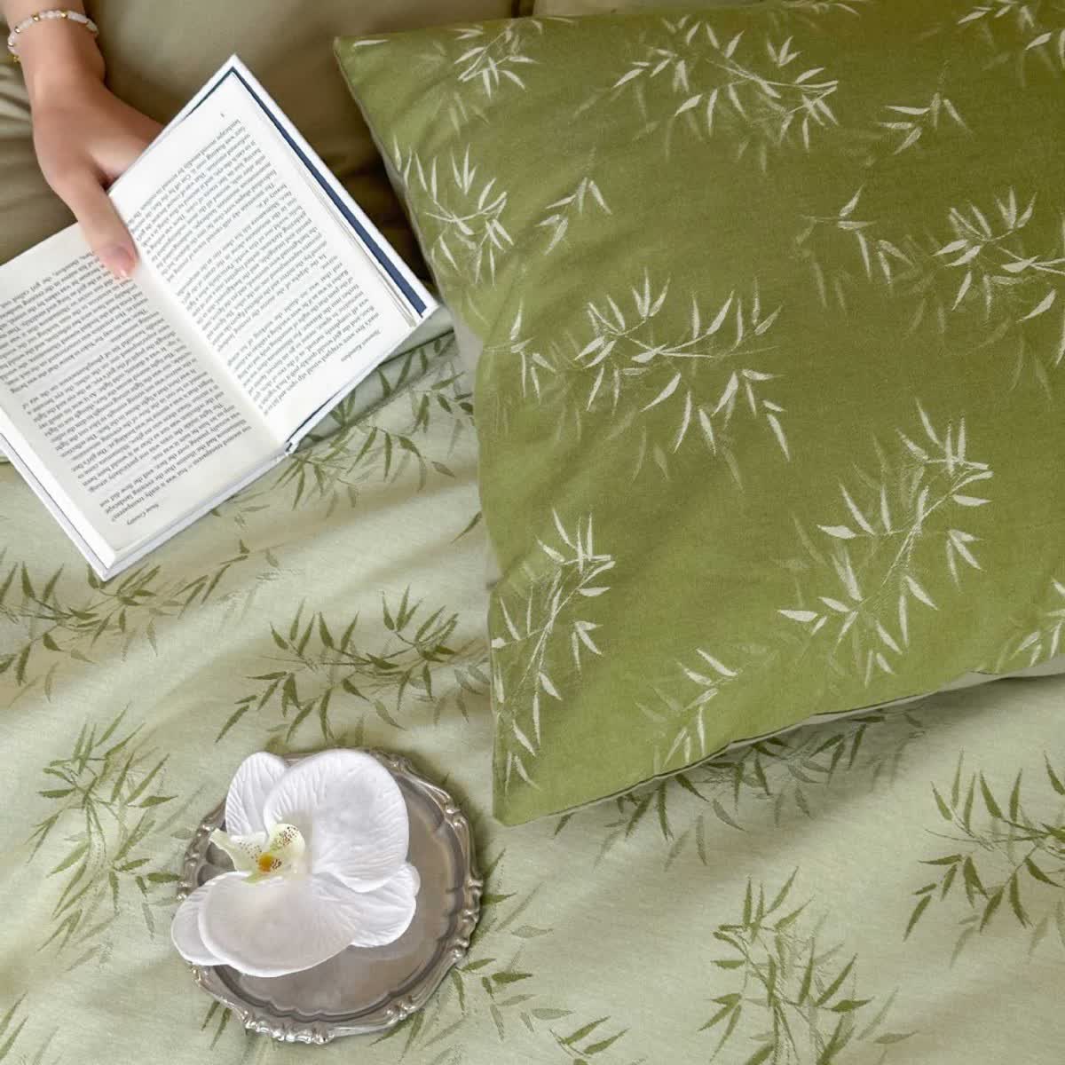 Oriental Bamboo Leaf Jacquard Cotton Bedding Set(4PCS) - image 7