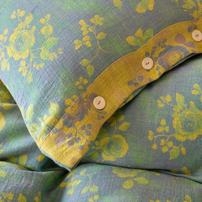Green & Yellow Rose Cotton Gauze Bedding - image 9