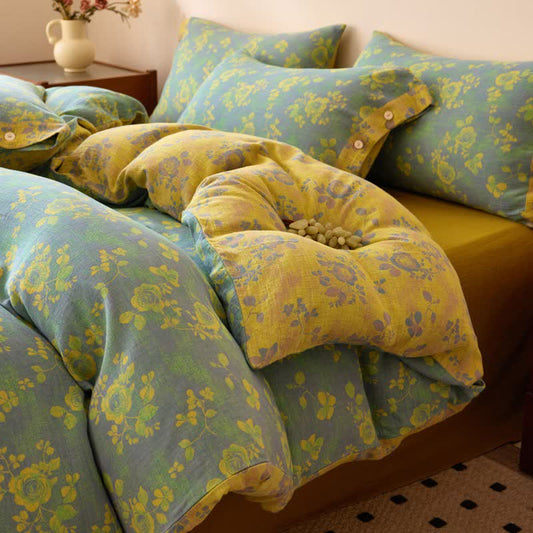 Green & Yellow Rose Cotton Gauze Bedding - Bedding Set - King - image 0