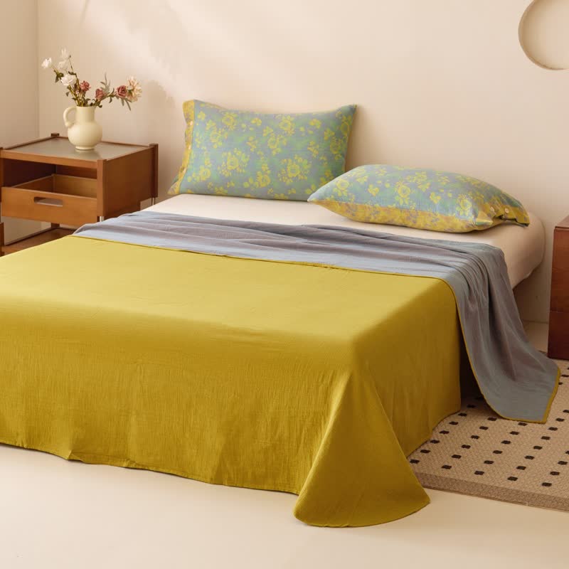 Green & Yellow Rose Cotton Gauze Bedding - image 6