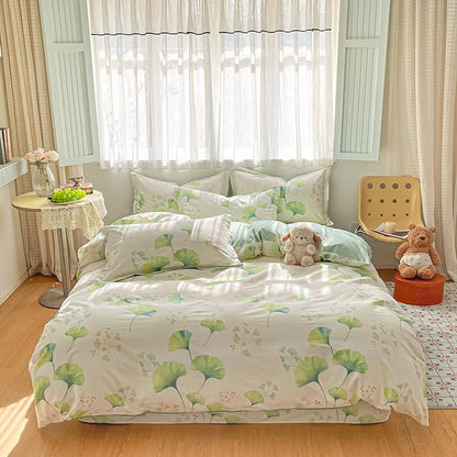 Fresh Green Ginkgo Leaf Cotton Bedding Set(4PCS) - image 1