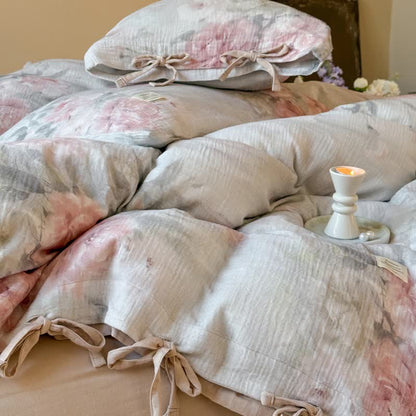 Elegant Peony Cotton Tie-Closure Bedding Set(4PCS) - image 6