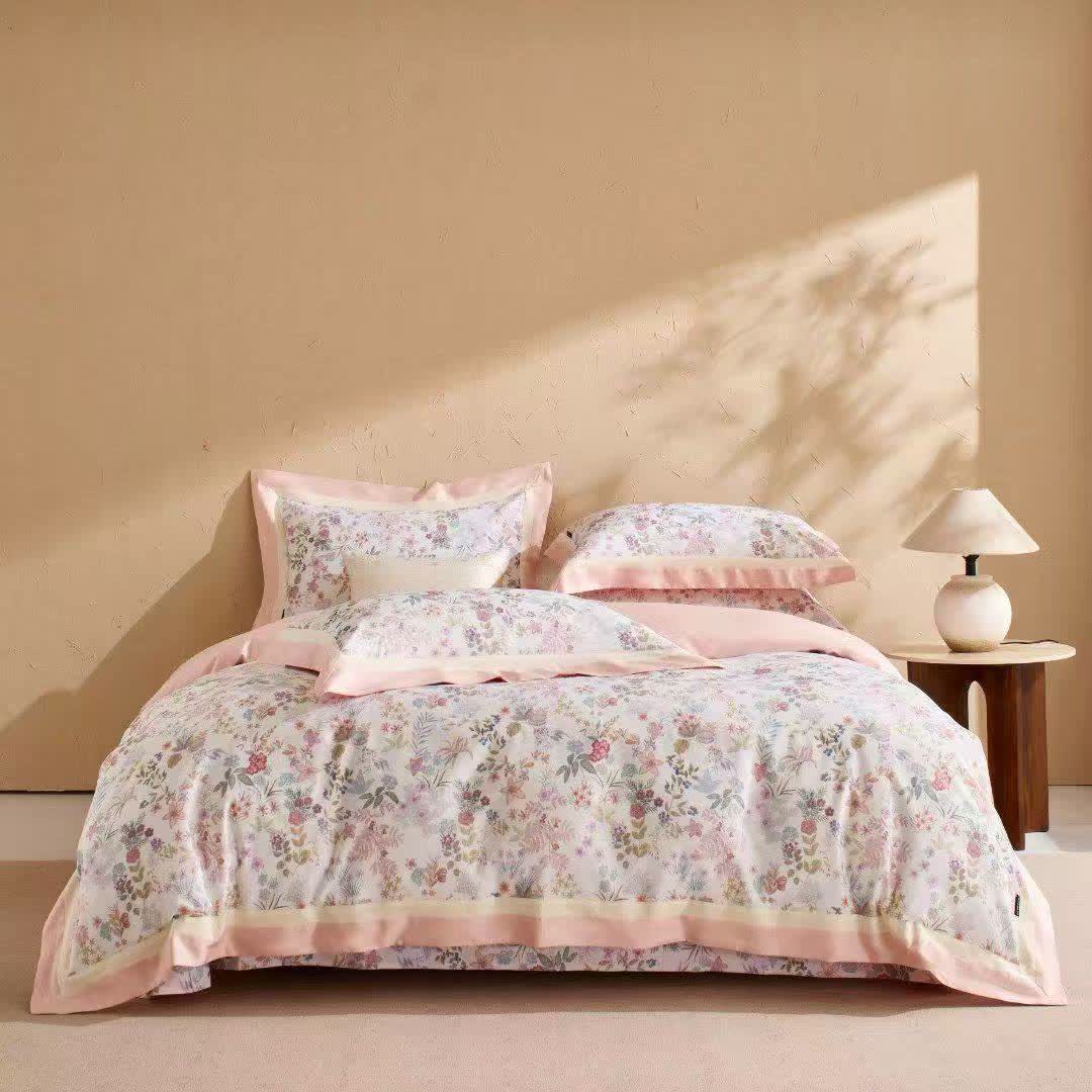 Muted Pink Ditsy Floral Cotton Bedding Set(4PCS) - image 1