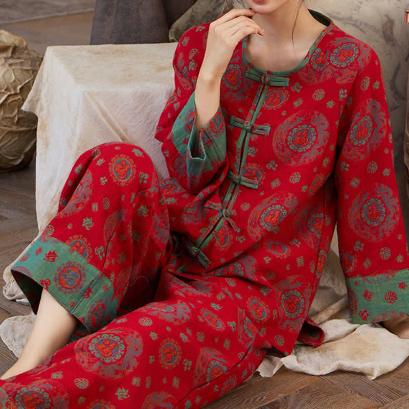 Oriental Circular Fu Motif Cotton Loungewear Set - image 3