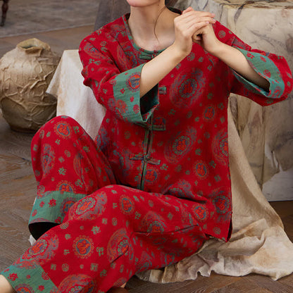 Oriental Circular Fu Motif Cotton Loungewear Set - image 6