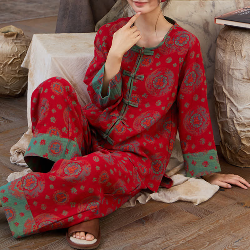 Oriental Circular Fu Motif Cotton Loungewear Set - image 7