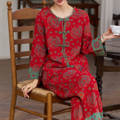 Oriental Circular Fu Motif Cotton Loungewear Set - image 2