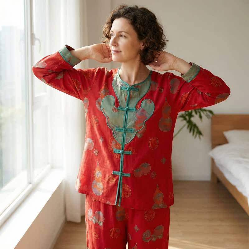 Oriental Gourd Jacquard Cotton Gauze Pajamas - image 1