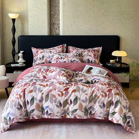 Colorful Leaf Brushed Cotton Bedding Set(4PCS) - Pink - King - image 0