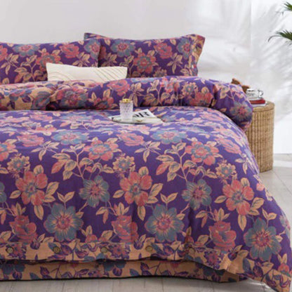 Purple Floral Double Gauze Cotton Bedding Set(4PCS) - image 1