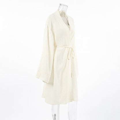 Beige Pure Cotton Kimono Robe - image 6