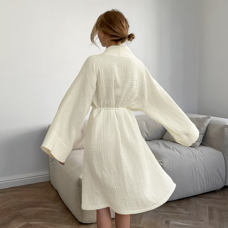 Beige Pure Cotton Kimono Robe - image 4