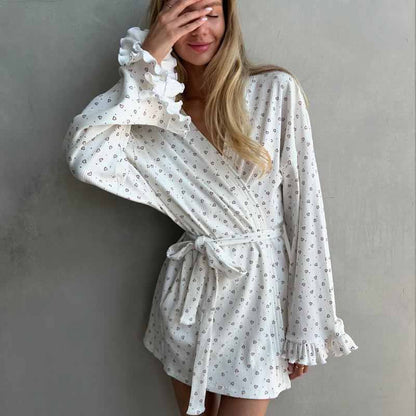 Heart Print Long Sleeve Short Kimono Robe - image 1