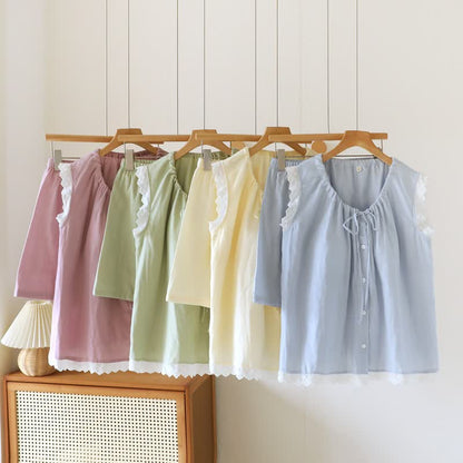 Solid Cotton Lace Trim Tank Pajamas - image 0