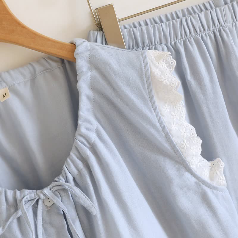 Solid Cotton Lace Trim Tank Pajamas - image 11