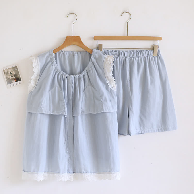 Solid Cotton Lace Trim Tank Pajamas - image 8