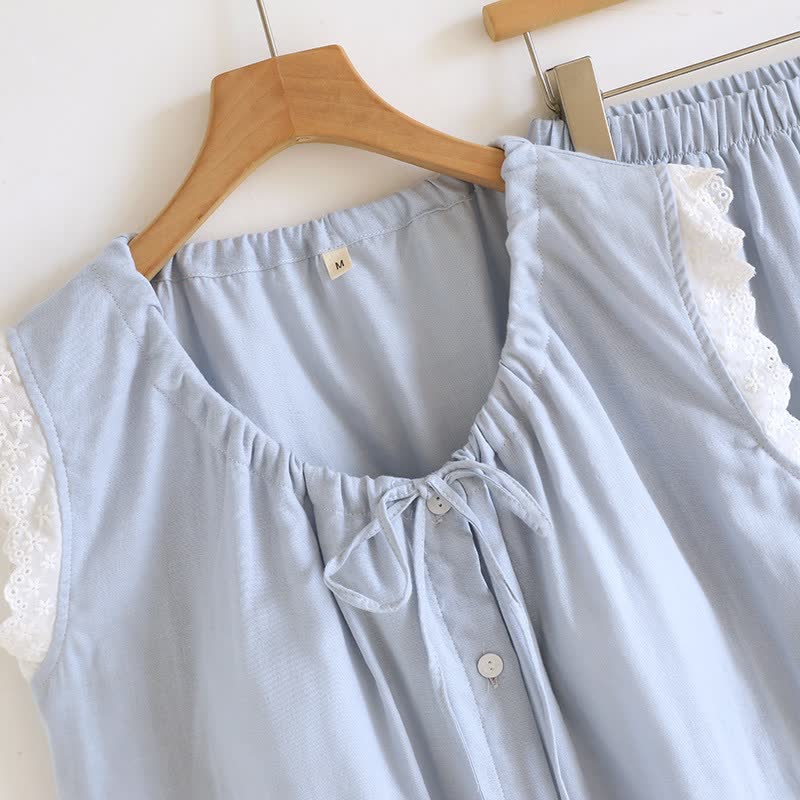 Solid Cotton Lace Trim Tank Pajamas - image 10