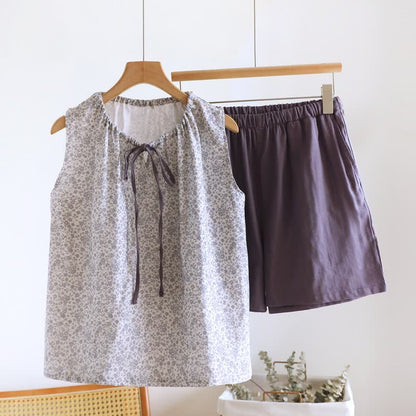 Ditsy Floral Cotton Tank & Shorts Pajama Set - Purple - XL - image 19