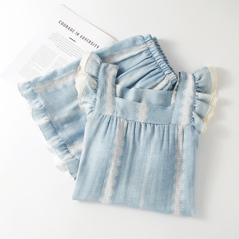 Bamboo Fiber Blue Vertical Pattern Loungewear - image 2