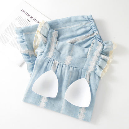 Bamboo Fiber Blue Vertical Pattern Loungewear - image 3