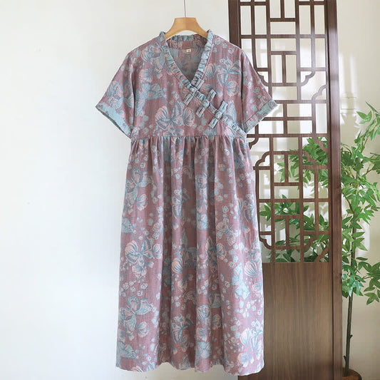 Oriental-Inspired Butterfly Cotton Nightgown - Purple - XXL - image 0