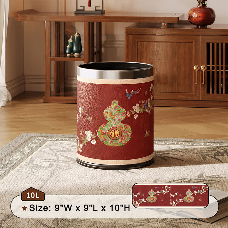 Traditional Oriental Floral Gourd Waste Bin - Red - 9"W x 9"L x 10"H - image 2