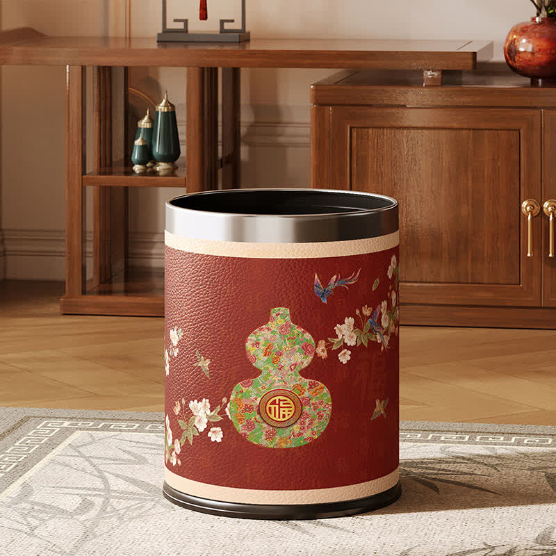 Traditional Oriental Floral Gourd Waste Bin - image 0
