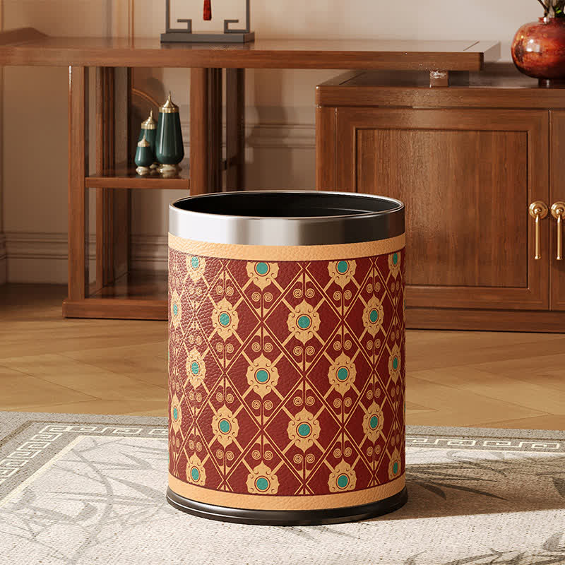 Elegant Oriental Lattice Leather Waste Bin - Standard - 9"W x 9"L x 10"H - image 0