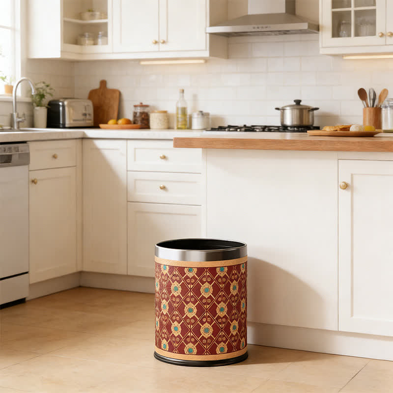 Elegant Oriental Lattice Leather Waste Bin - image 1