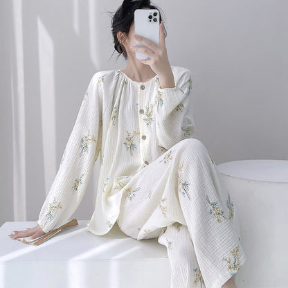 Bouquet Double Gauze Cotton Loungewear Set - White - XXL - image 0