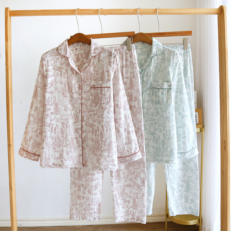 Jungle Mushroom & Bunny Cotton Gauze Pajamas - image 1