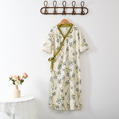 Pastoral Padded Short Sleeve Tie-Back Nightgown with Pocket - image 10