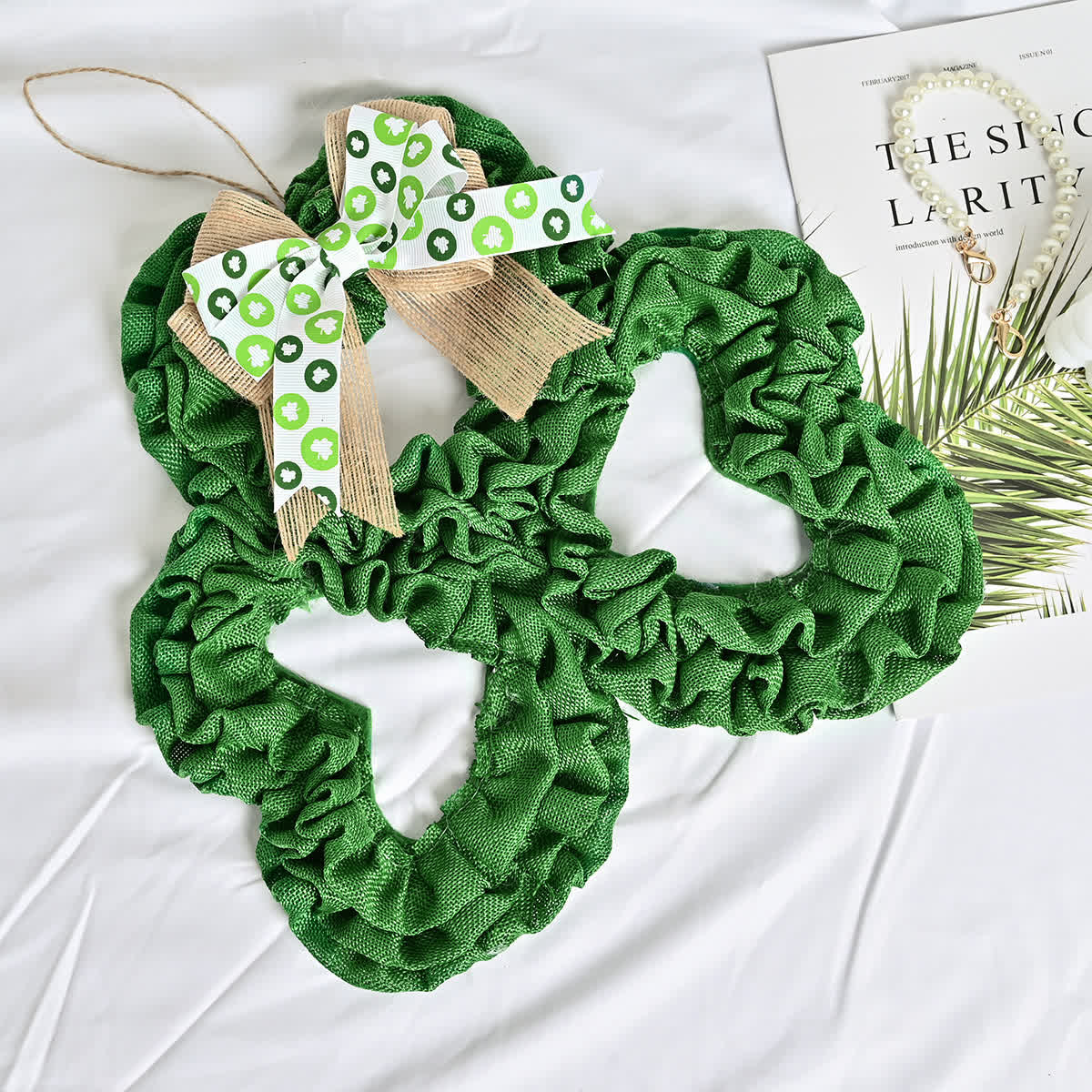 St. Patrick's Day Shamrock Burlap Wreath - image 5