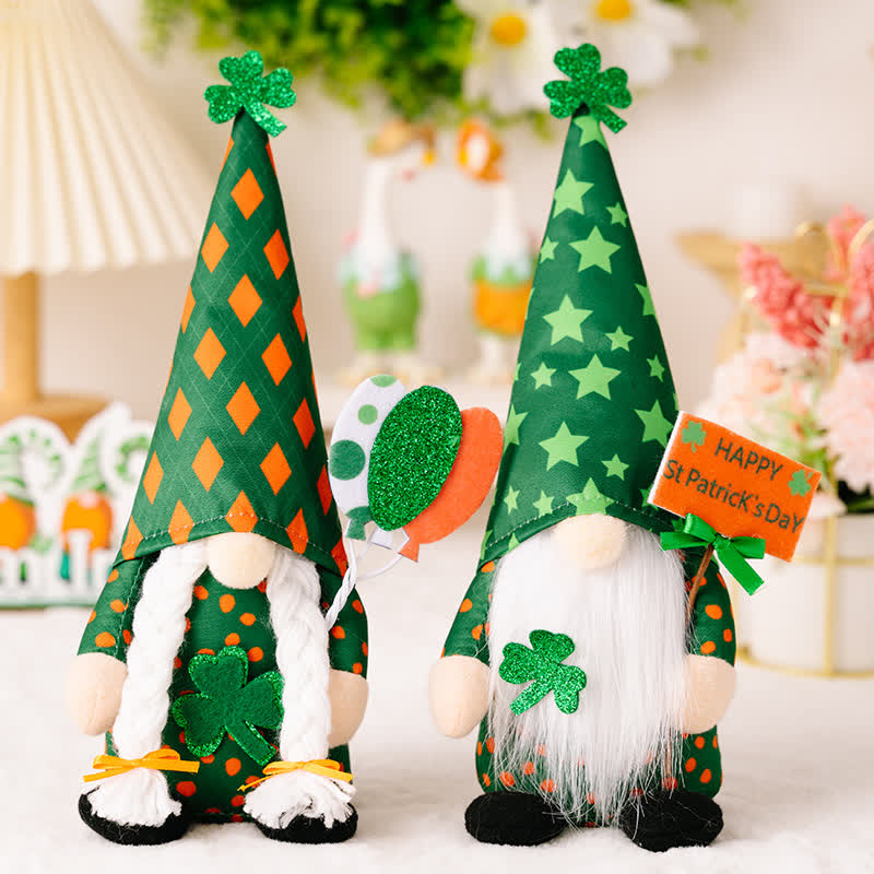 St. Patrick's Day Gnomes Plush Decor - Set (2 Boys & 2 Girls) - 4PCS - 3"W x 2"L x 12"H - image 0
